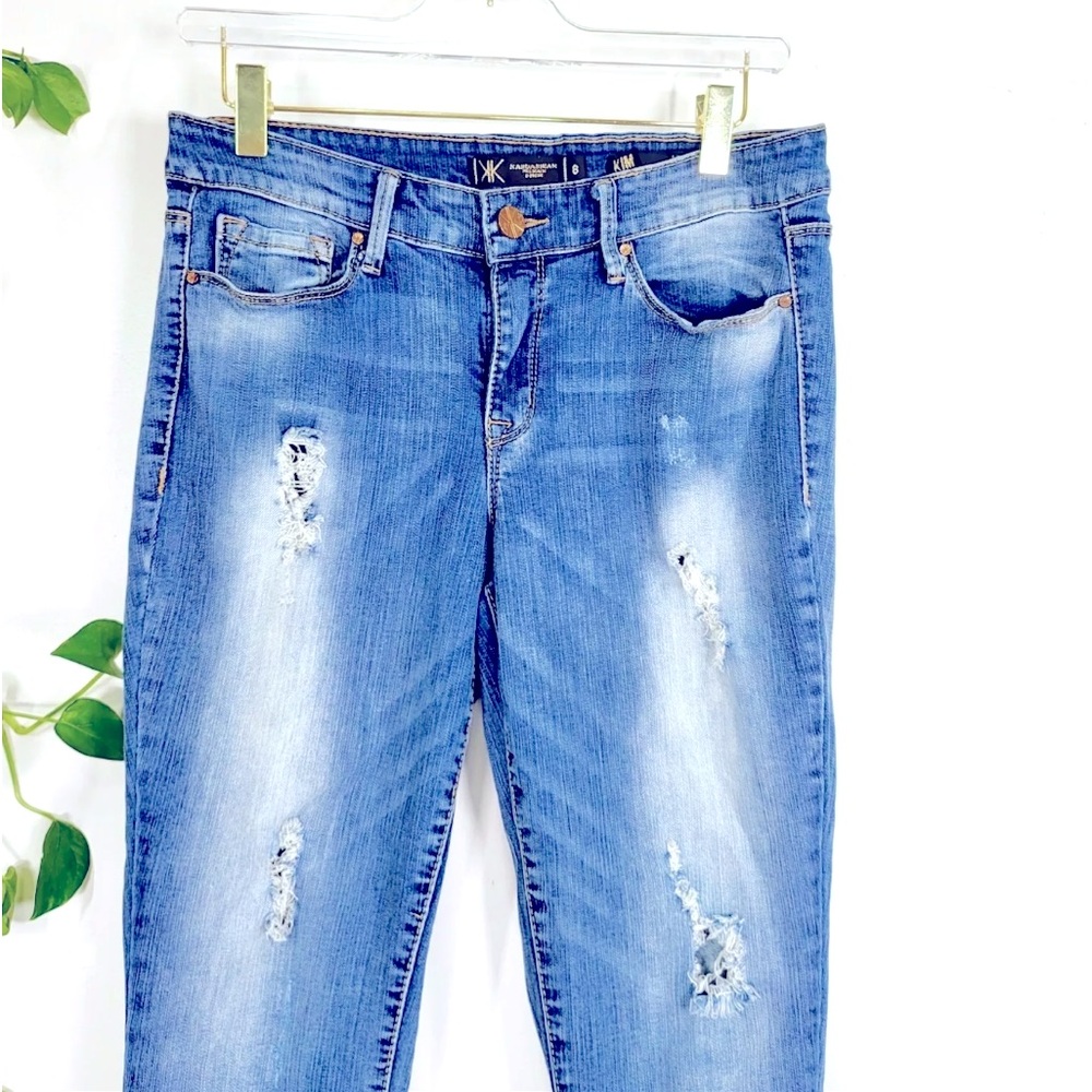 Kim Kardashian Jeans Womens Size 2 Denim Ankle Curvy Skinny Blue Distressed Slim